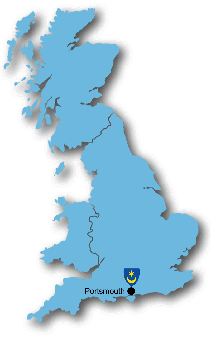 UK map showing Portsmouth location